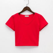 Kurz geschnittenes Damen-T-Shirt mit V-Ausschnitt-Bombardina.de