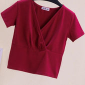 Damen-T-Shirt mit V-Ausschnitt und Umschlag-Bombardina.de