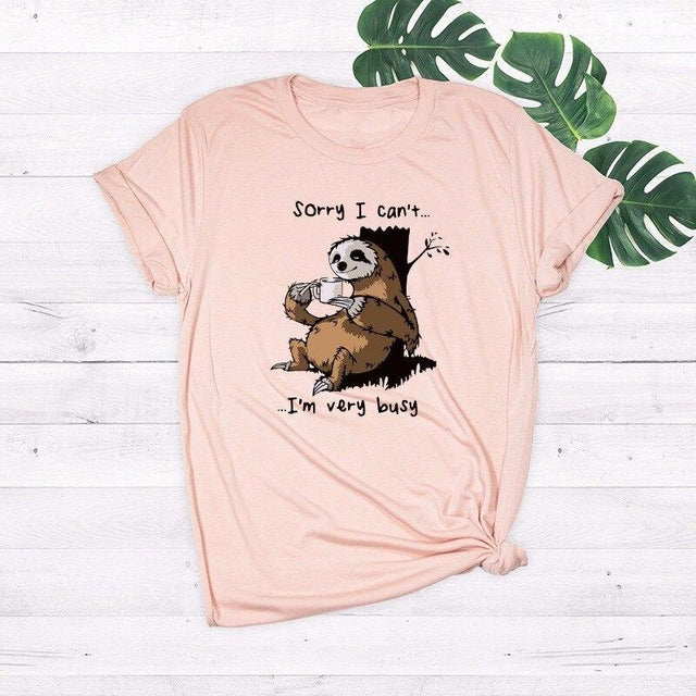 Damen-T-Shirt mit V-Ausschnitt und Faultiermotiv-Bombardina.de