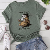 Damen-T-Shirt mit V-Ausschnitt und Faultiermotiv-Bombardina.de