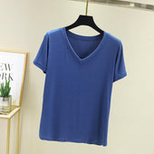 Damen-T-Shirt mit V-Ausschnitt und lockerem Schnitt-Bombardina.de