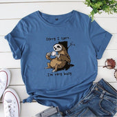Damen-T-Shirt mit V-Ausschnitt und Faultiermotiv-Bombardina.de