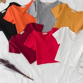 Kurz geschnittenes Damen-T-Shirt mit V-Ausschnitt-Bombardina.de