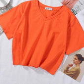 Kurz geschnittenes Damen-T-Shirt mit V-Ausschnitt-Bombardina.de
