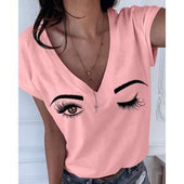 Damen-T-Shirt mit V-Ausschnitt und Augenmotiv-Bombardina.de