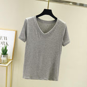 Damen-T-Shirt mit V-Ausschnitt und lockerem Schnitt-Bombardina.de