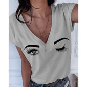 Damen-T-Shirt mit V-Ausschnitt und Augenmotiv-Bombardina.de
