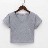Kurz geschnittenes Damen-T-Shirt mit V-Ausschnitt-Bombardina.de