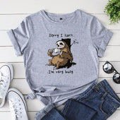 Damen-T-Shirt mit V-Ausschnitt und Faultiermotiv-Bombardina.de
