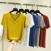 Damen-T-Shirt mit V-Ausschnitt und lockerem Schnitt-Bombardina.de