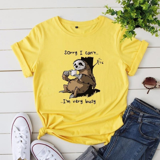 Damen-T-Shirt mit V-Ausschnitt und Faultiermotiv-Bombardina.de