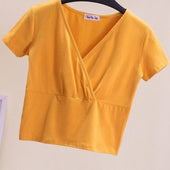 Damen-T-Shirt mit V-Ausschnitt und Umschlag-Bombardina.de