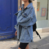 Damen-Jeansjacke mit Bindung an der Taille-Bombardina.de