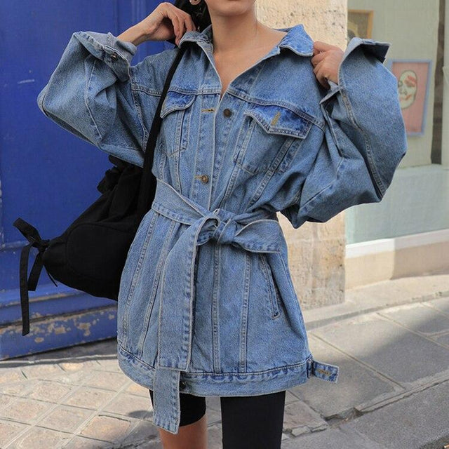 Damen-Jeansjacke mit Bindung an der Taille-Bombardina.de