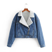 Damen Jeansjacke mit Schaffell-Bombardina.de