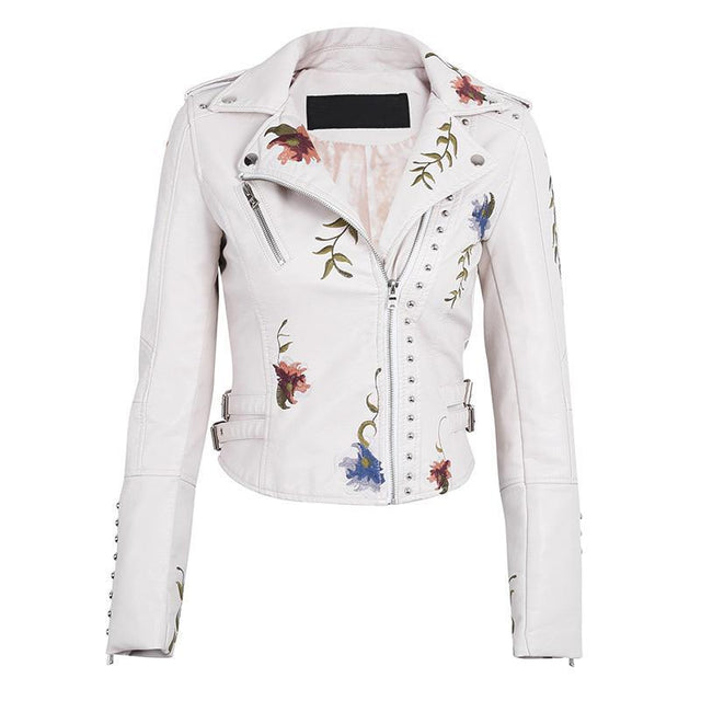 Geblümte Lederjacke für Damen-Bombardina.de