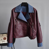 Damen Lederjacke mit Jeanskragen-Bombardina.de