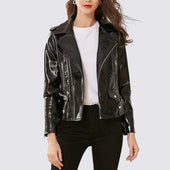 Damen Lederjacke aus glänzendem Material-Bombardina.de