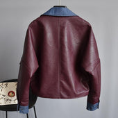 Damen Lederjacke mit Jeanskragen-Bombardina.de