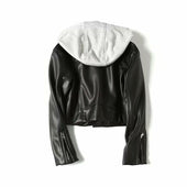 Damen Lederjacke mit Kapuze-Bombardina.de
