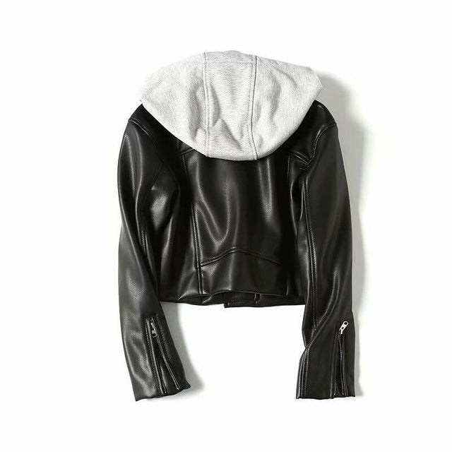 Damen Lederjacke mit Kapuze-Bombardina.de