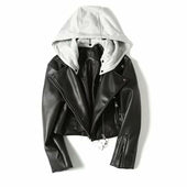 Damen Lederjacke mit Kapuze-Bombardina.de