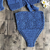 Bikini Badehöschen mit dekorativem Muster und hoher Taille