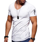 Herren-T-Shirt mit V-Ausschnitt und Reißverschluss am Ärmel-Bombardina.de