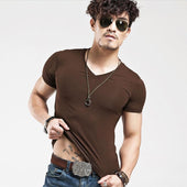 Einfarbiges Herren-T-Shirt mit V-Ausschnitt-Bombardina.de