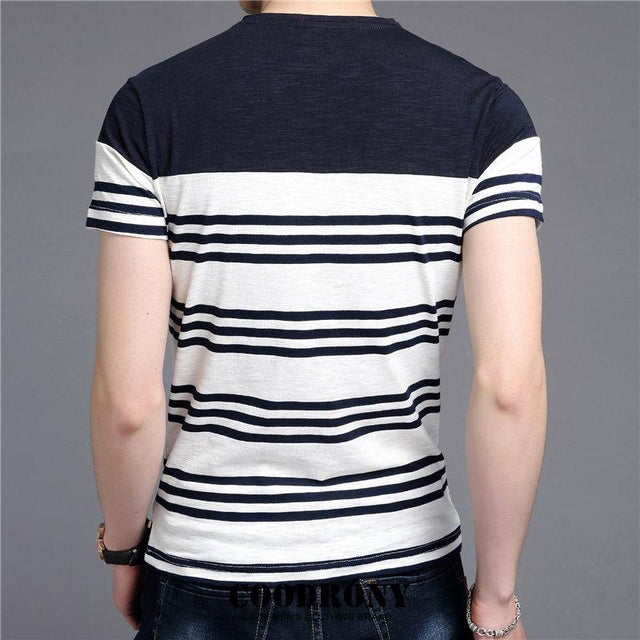 Herren T-Shirt mit V-Ausschnitt und Streifen-Bombardina.de