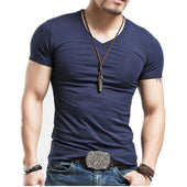 Einfarbiges Herren-T-Shirt mit V-Ausschnitt-Bombardina.de