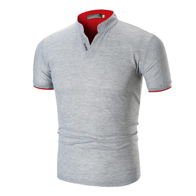 Herren-T-Shirt mit V-Ausschnitt und Stehkragen-Bombardina.de