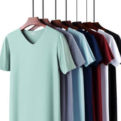 Einfarbiges Herren-T-Shirt mit V-Ausschnitt-Bombardina.de