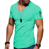 Herren-T-Shirt mit V-Ausschnitt und Reißverschluss am Ärmel-Bombardina.de