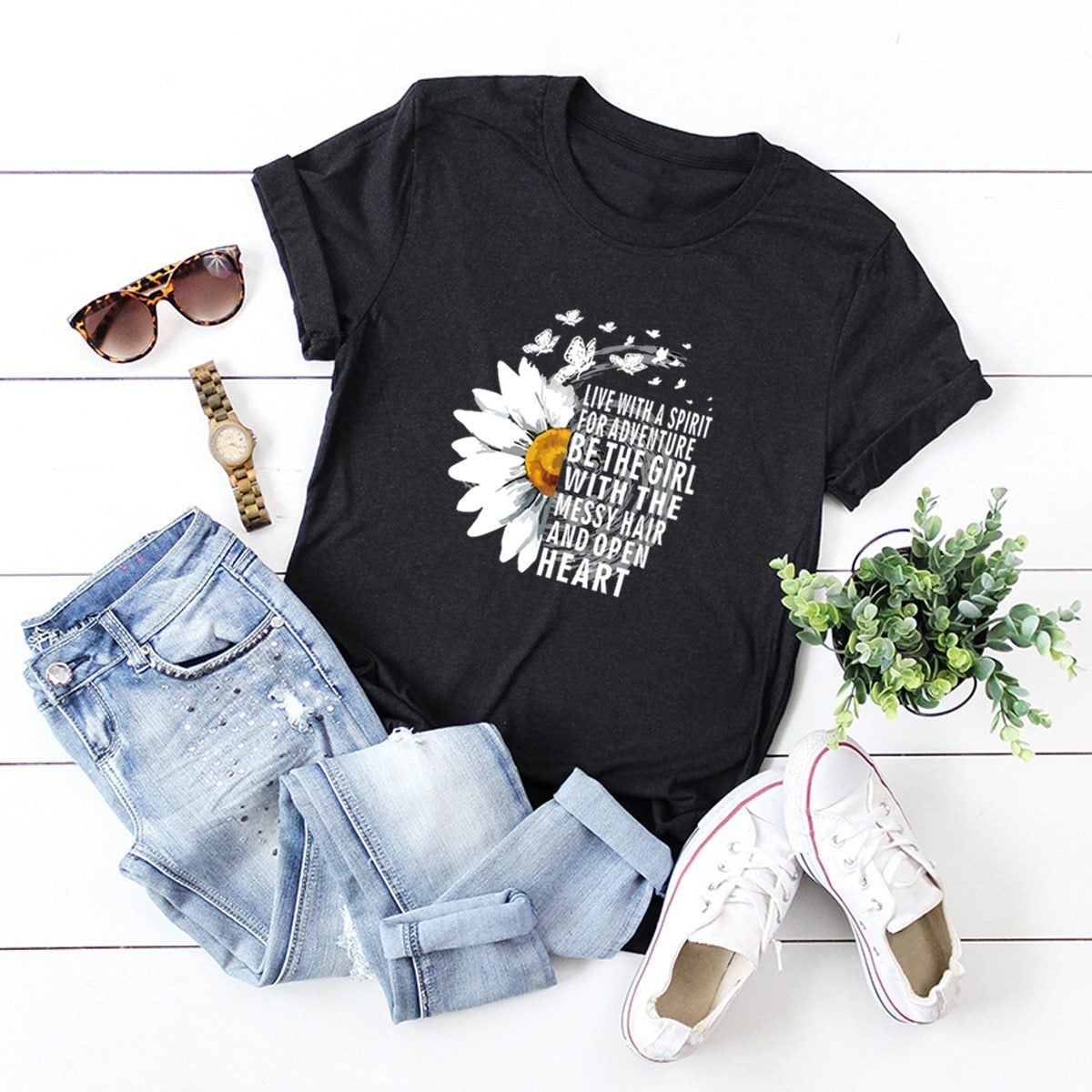 Damen-T-Shirt mit Blumendruck-Bombardina.de