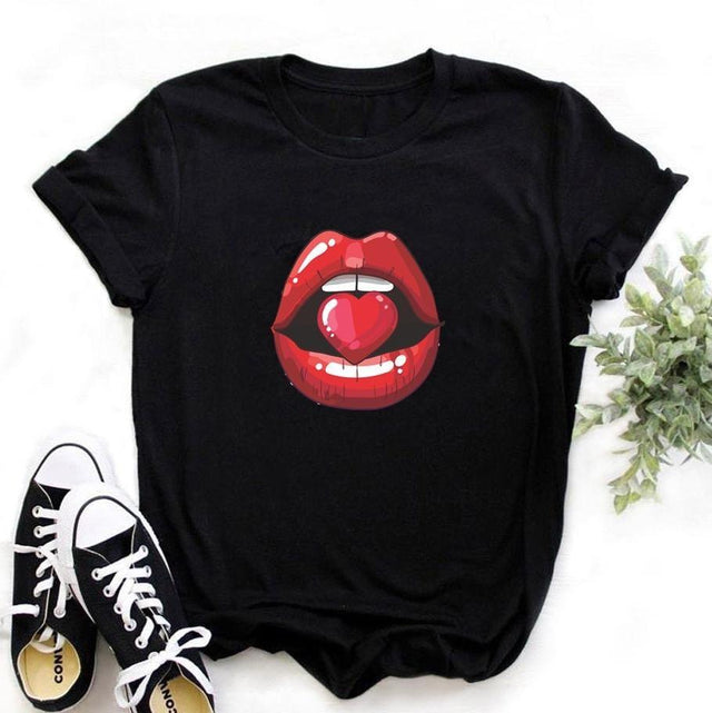 Damen-T-Shirt mit Mund-Bombardina.de-Motiv