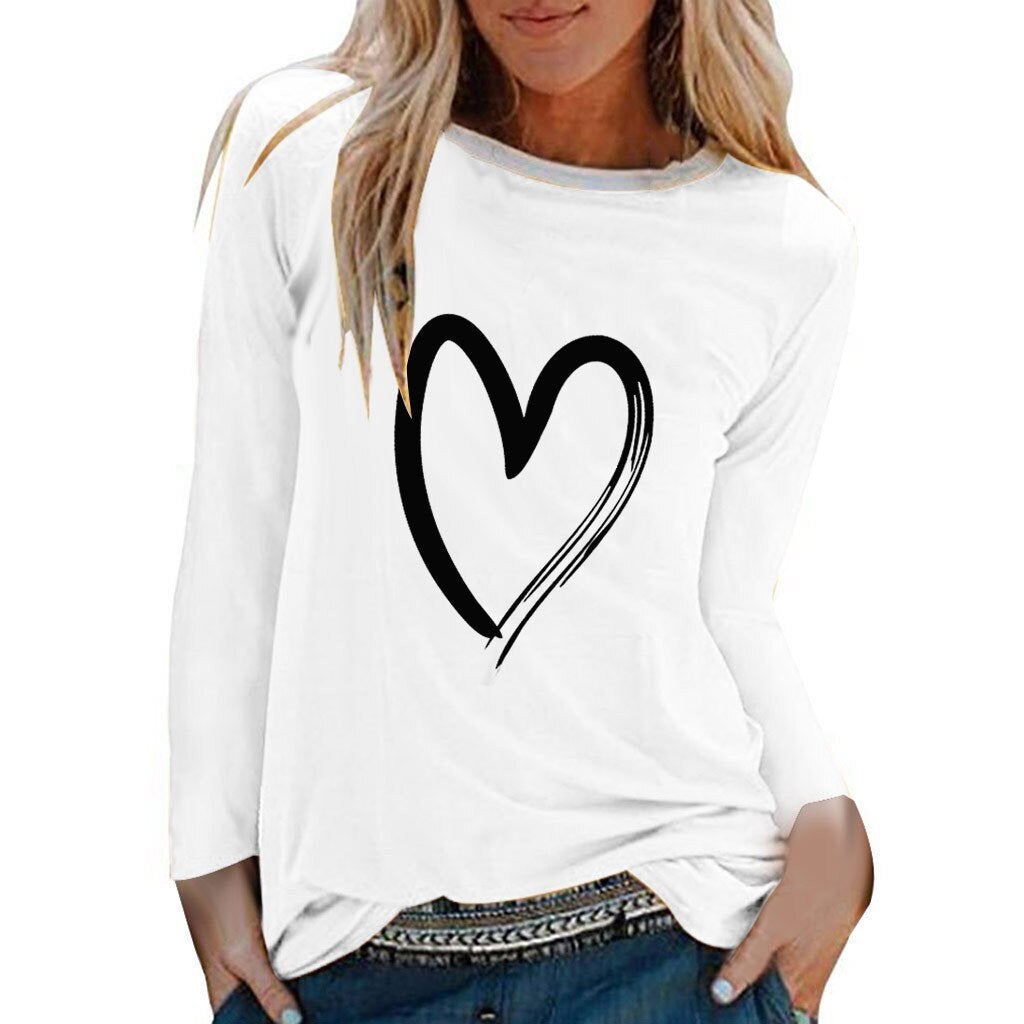 Damen-Langarm-T-Shirt mit Herzmotiv-Bombardina.de