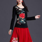 Damen Langarm T-Shirt mit Blumen-Bombardina.de