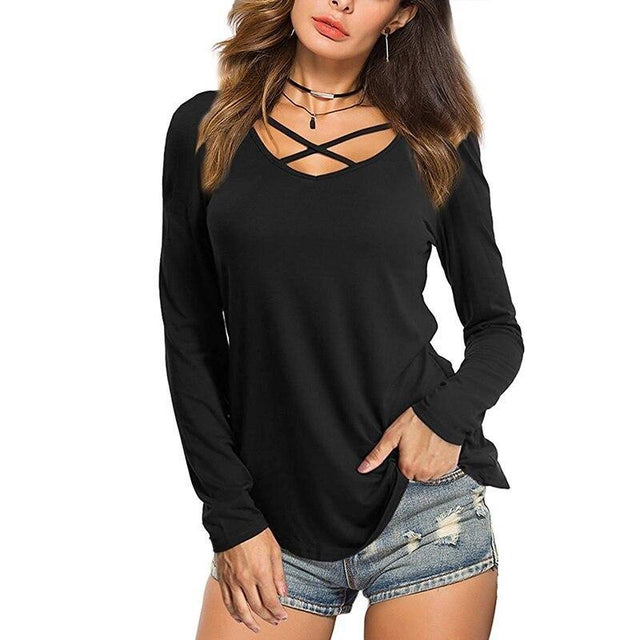 Damen-Langarm-T-Shirt mit dekorativem Ausschnitt-Bombardina.de