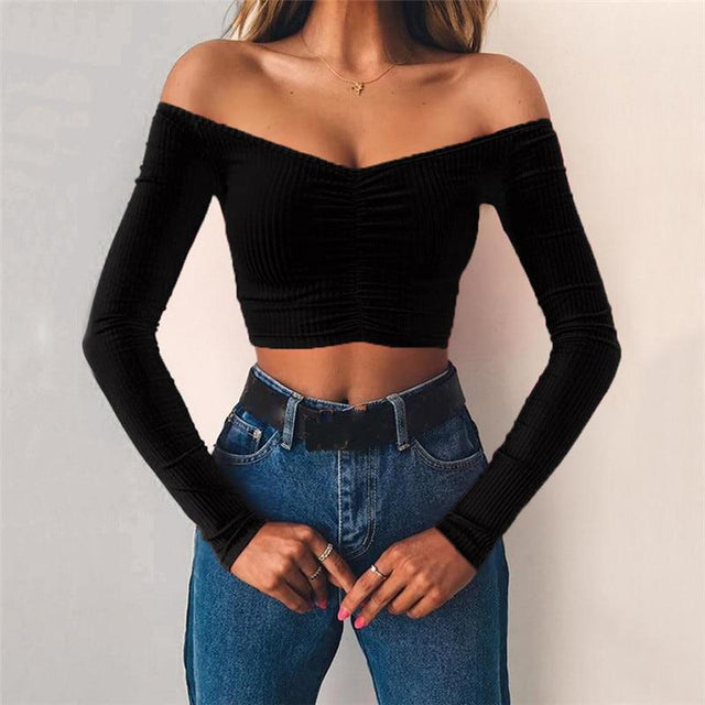Damen-Langarm-T-Shirt mit weitem Ausschnitt-Bombardina.de