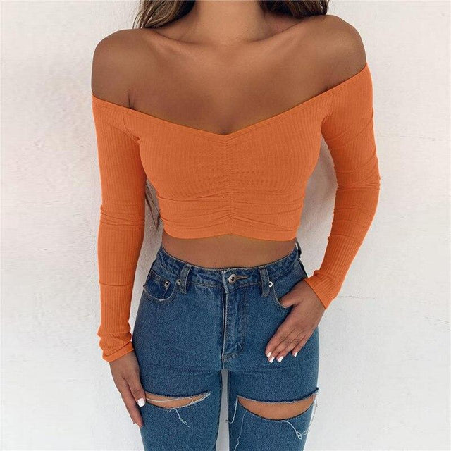 Damen-Langarm-T-Shirt mit weitem Ausschnitt-Bombardina.de