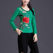 Damen Langarm T-Shirt mit Blumen-Bombardina.de