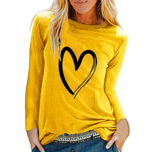 Damen-Langarm-T-Shirt mit Herzmotiv-Bombardina.de