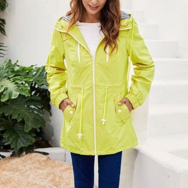 Damen-Regenjacke mit gestreifter Kapuze-Bombardina.de