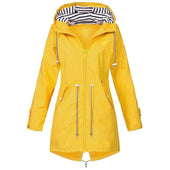 Damen-Regenjacke mit gestreifter Kapuze-Bombardina.de