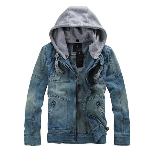 Herren Jeansjacke mit abnehmbarer Kapuze-Bombardina.de