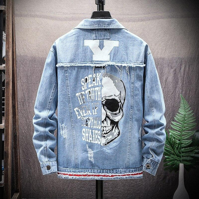 Herren-Jeansjacke mit Totenkopfmotiv-Bombardina.de