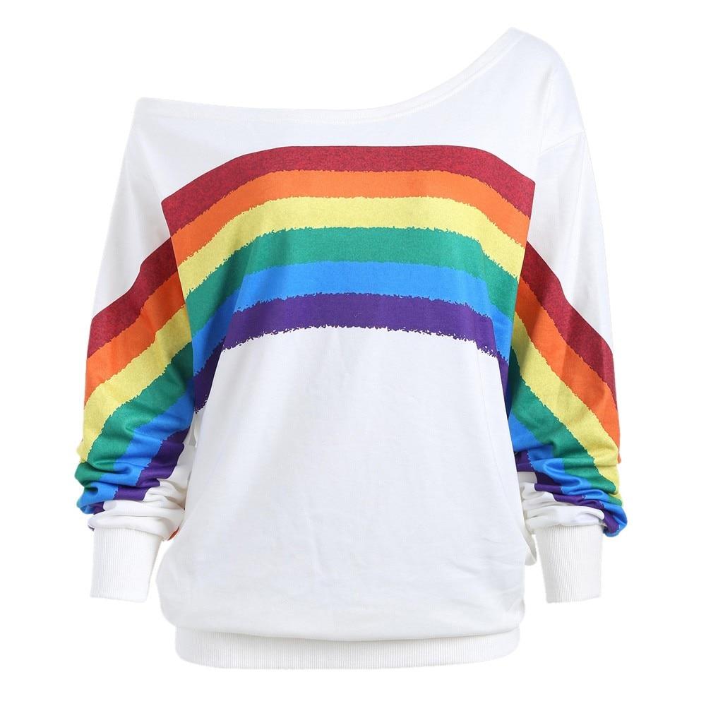 Damen-Sweatshirt mit großem Regenbogenmuster –