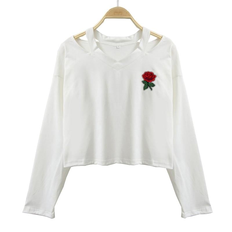 Damen-Sweatshirt ohne Reißverschluss mit Rosendruck-Bombardina.de