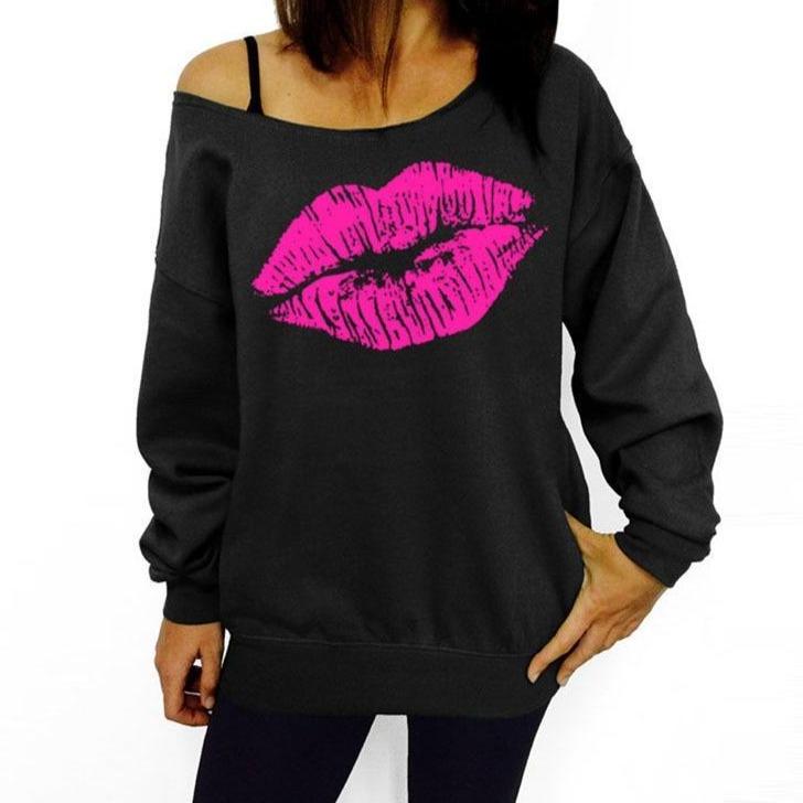 Damen-Sweatshirt ohne Reißverschluss mit Mundaufdruck-Bombardina.de